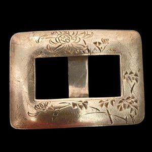 Sterling silver belt buckle Asian signed